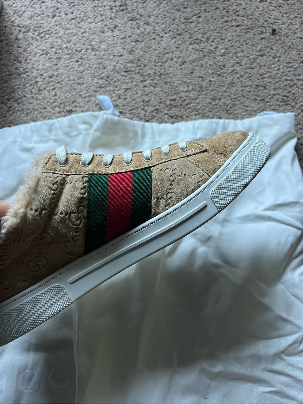Gucci Tan GG Supreme Sneakers with Green-Red Web Stripe - Picture 16 of 16